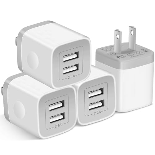 USB Charger Block, 4Pack 2.1A Dual Port USB Wall Charger Plug Power Adapter - color: White