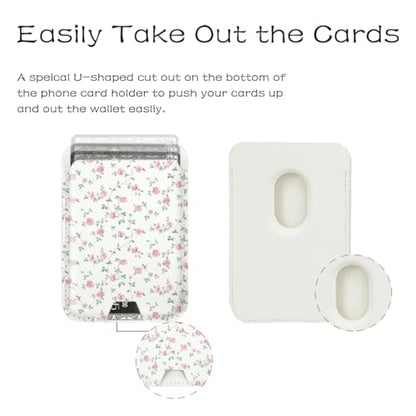 Compatible with Magsafe Cute Wallet Magnetic Card Holder,Pink Floral - color: Pink Floral Flowers
