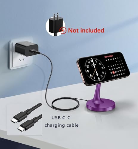 TXXTOL Magnetic Wireless Charger iPhone Stand, 15W Fast Mag-Safe Charger iPhone 17/17 Air/17 Pro/17 Pro Max 16/15/14/13/12 Series Magnet Wireless Charging Station/Pad/AirPods for Home, Office, Travel - color: 1Pack Purple