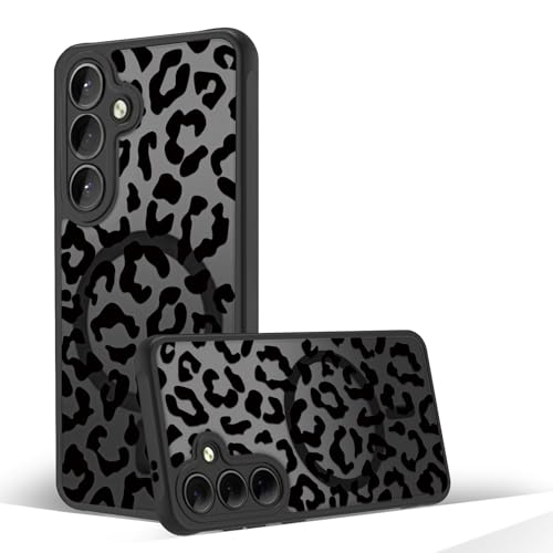 Magnetic Case for Samsung Galaxy S24 FE [Compatible with MagSafe] Black Leopard Case for Women Girls Soft TPU Bumper Hard PC Back Anti-Fall Shockproof Protective Slim Cover - color: Black Leopard, size: Samsung Galaxy S24 FE