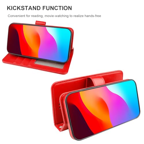 Bocasal Detachable Wallet Case Card Holder for iPhone 15, Red | RFID Blocking Kickstand Card Slots Holder PU Leather Magnetic Shockproof Wrist Strap Removable Flip Protective Cover 6.1 inch - color: Red