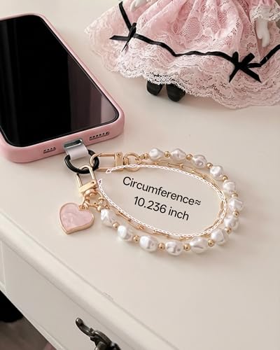 Beaded Pearls Phone Wrist Strap, Detachable CellPhone Wristlet with Tether Tab, Hands-Free Universal Cellphone Charm Bracelet Strap for Cell Phone Keys AirPods - style: Style D