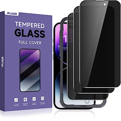 Ruwa Privacy Screen Protector for iPhone 14 Pro Max [3-Pack] [6.7 Inch] Display Tempered Glass Film with Easy Installation Alignment Frame, 9H Hardness, Scratch Resistant, Case Friendly, Full Coverage - size: for iPhone 14 Pro Max-6.7 inch 3-Pack