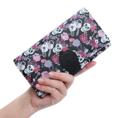 GOIACII Women's Wallet RFID Blocking Large Capacity Card Holder Ladies Phone Clutch Travel Long Purse Skull Goth - color: Z01 Skull Goth Black