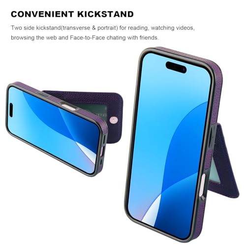 KIHUWEY for iPhone 16 Pro Wallet Case Card Holder, Lichee Dark Purple | Credit Card Slots, PU Leather, Kickstand, Magnetic, Flip Heavy Duty Protection Cover for Men and Women - color: Lichee Dark Purple