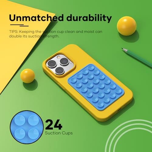 Silicone Phone Sticky Grip, Suction Phone Case Mount for iPhone and Android, Hands-Free Sticky Cell Phone Grip, Mobile Fidget Mirror Holder for Selfies and Videos - color: Sky Whisper（Light blue）