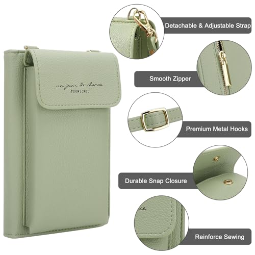 DOB SECHS Leather Passport Wallet Crossbody Phone Bag, RFID Blocking Passport Holder Credit Cards Case for Women - color: Green-2