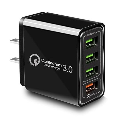 USB Charger 40W QC3.0 USB Wall Charger, 5V/3.1A 4 Port Fast Charger Block - color: (4*USB)Black