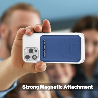 AOGUERBE Magnetic Power Bank, 10000mAh Wireless Portable Charger with Stand - color: Dark Blue