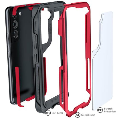 Ghostek ATOMIC slim Samsung S22 Case with Clear Back and Strong Aluminum Metal Bumper Heavy Duty Protection Lightweight Military Grade Shockproof Cover Designed for 2022 Galaxy S22 5G (6.1 Inch) (Red) - color: Red, size: Galaxy S22