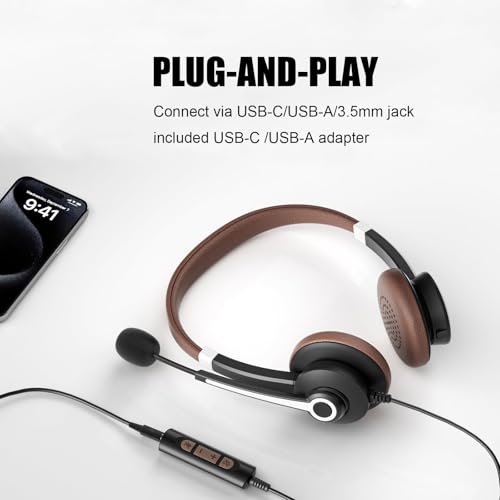 Arama USB Headset with Mic for PC, USB-C/A & 3.5mm Jack