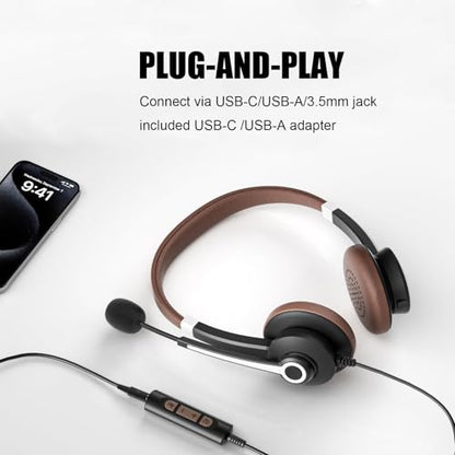 Arama USB Headset with Mic for PC, USB-C/A & 3.5mm Jack