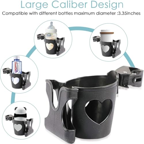 2 in 1 Stroller Cup Holder with Phone Holder, Drink Cup Bottle Holder Easy to Install Practical Cup Phone Holder Bottle Holder for Stroller Bike, Wheelchair/Walker