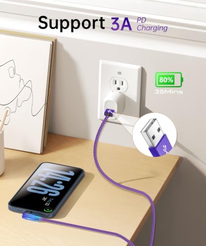 USB to USB C Cable 90 Degree Right Angle USB A USBC Cable 10FT 2Pack Purple - color: Purple, size: 10FT, style: USB A to USB C