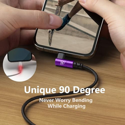 10ft iPhone Charger Cable, 90 Degree Charging Cable, [Apple MFi Certified] - color: Purple, size: 10FT, style: USB A to Lightning