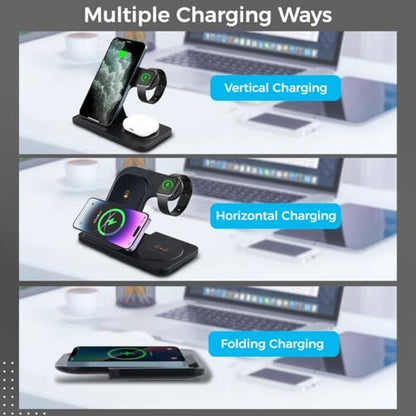 15W Fast Wireless Charging Dock, 3 In 1 Stand For Phone, Smartwatch, And Earbuds, Foldable Portable Charger For Multiple Gadgets