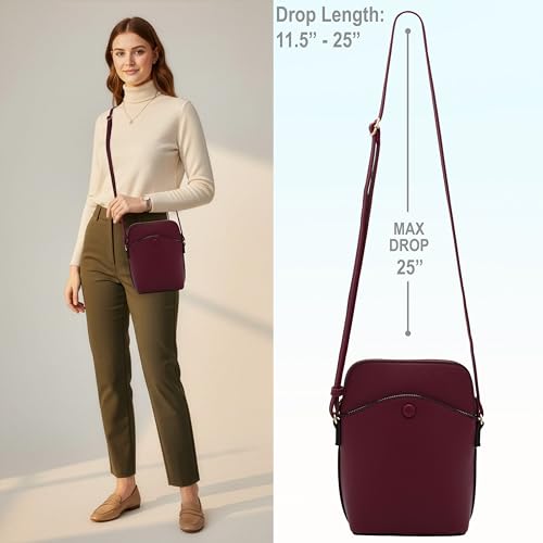 Small Crossbody Bag with Gold Hardware, Mini Shoulder Purse with Adjustable Strap - color: Wine