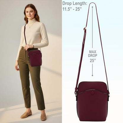 Small Crossbody Bag with Gold Hardware, Mini Shoulder Purse with Adjustable Strap - color: Wine