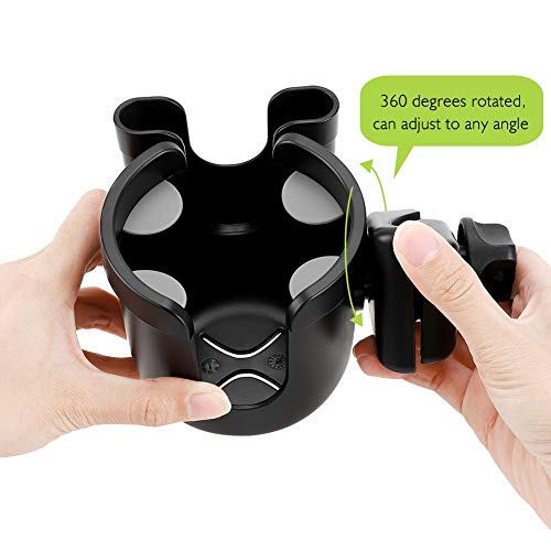 Accmor Stroller Cup Holder with Phone Holder, Bike Cup Holder, Universal Cup Holder for Uppababy Nuna Strollers, 2-in-1 Drinks Holder for Walker, Wheelchair, Scooter - color: All Black