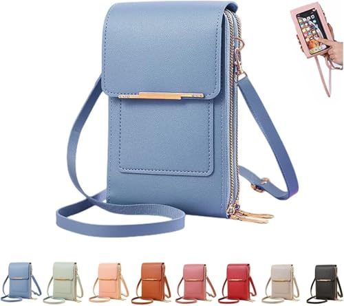 Touchscreen Phone Crossbody Bag,Waterproof PU Leather with Adjustable Shoulder Straps, Small Crossbody Cell PurseWallet for - color: Blue