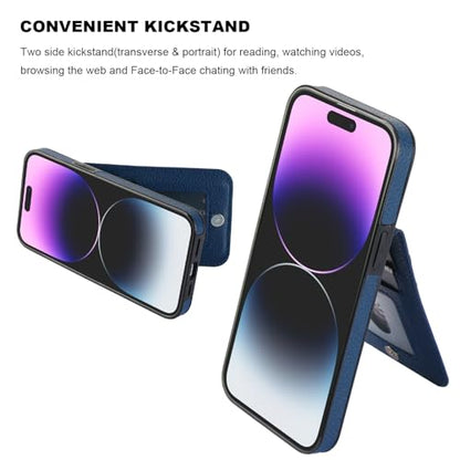 KIHUWEY for iPhone 14 Pro Max Wallet Case Card Holder, Lichee Blue | Credit Card Slots, PU Leather, Kickstand, Magnetic, Flip Heavy Duty Protection Cover for Men and Women - color: Lichee Blue