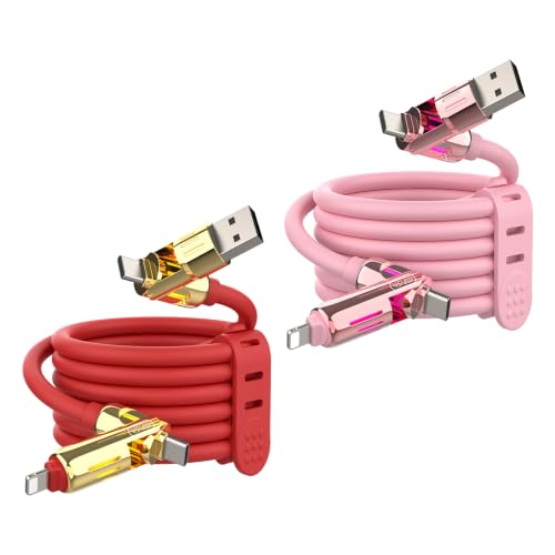 MFish 2-Pack 240W 4-in-1 Multi Charging Cable, Pink+Red, 6.6FT - color: Pink+Red, size: 2-Pack 6.6FT