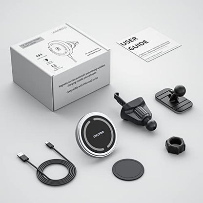 OHLPRO for MagSafe Car Mount Charger iPhone Wireless Car Charger, Sliver - color: Silver