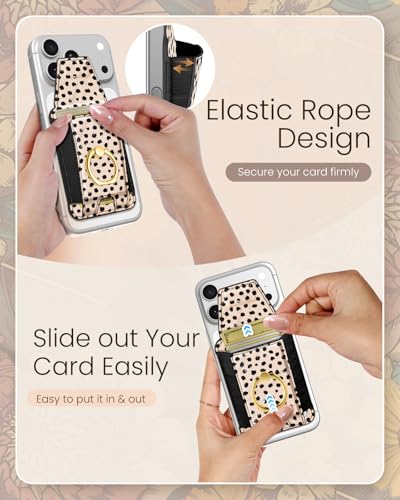 Shorogyt Compatible with Magsafe Wallet with Ring Grip Magnetic Card Holder - Cute Phone Wallets with Stand for iPhone 17/16/15/14/13/12 Series for Women Girls Boba Design, Fit 7 Cards - color: Boba