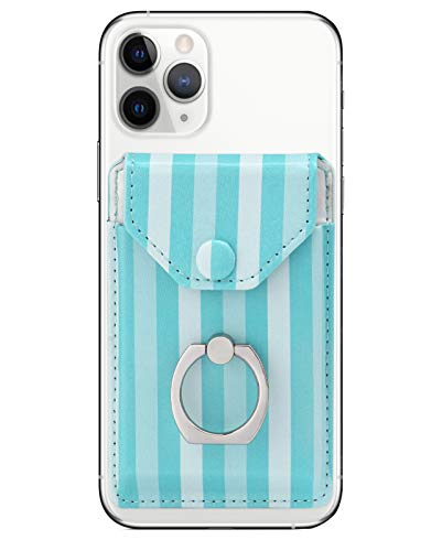 Self Adhesive Phone Card Wallet with Ring Stand Flip Cover, Green Striped - color: Green Striped