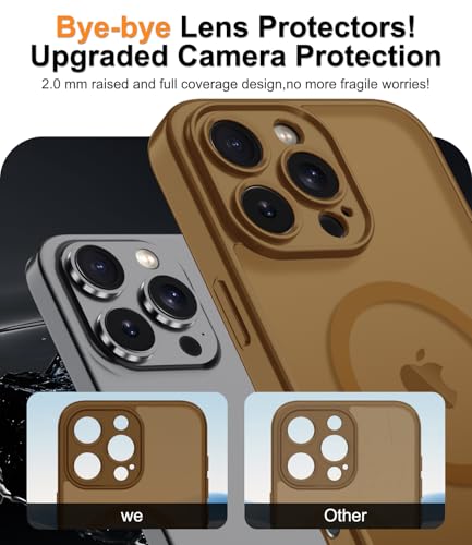 Magnetic Case for iPhone 16 Pro Case with Screen Protector+Wrist Strap | Compatible with MagSafe,Full Camera Protection,Slim Translucent Matte Phone Cover,Brown - color: Brown