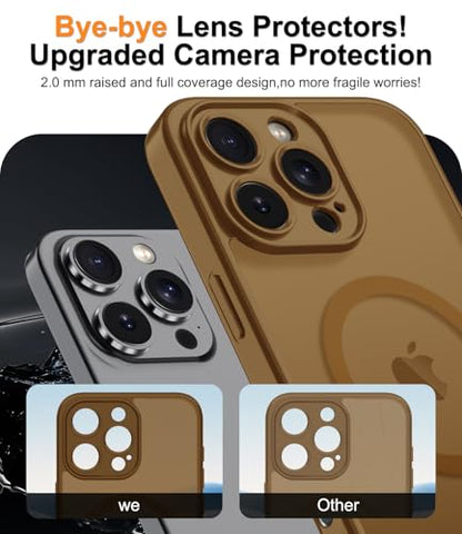 Magnetic Case for iPhone 16 Pro Case with Screen Protector+Wrist Strap | Compatible with MagSafe,Full Camera Protection,Slim Translucent Matte Phone Cover,Brown - color: Brown