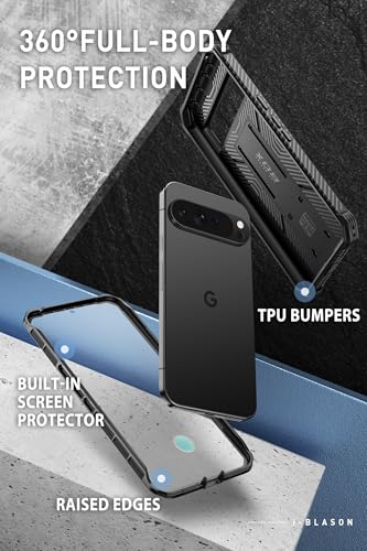 i-Blason for Google Pixel 10 Pro XL Case with Stand, 360° Full-Body with Built-in Screen Protector, Foldable Kickstand, Heavy Duty Rugged Protective Bumper Case for Pixel 10 Pro XL, 6.8 inch Black - size: Pixel 10 Pro XL 6.8 inch