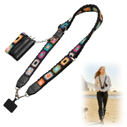 Cell Phone Lanyard Crossbody with Wallet, Versatile Clip and Go Phone Strap - color: V