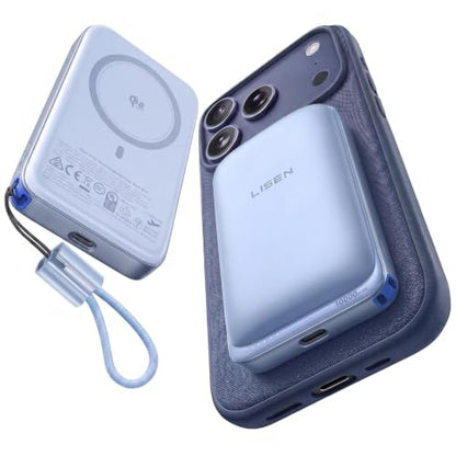 LISEN Magnetic Portable Charger Power Bank for iPhone 10000mAh - color: Ice Blue