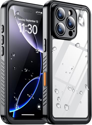 Compatible with iPhone 16 Pro Case Waterproof, Built-in Screen & Camera Protector IP68 Underwater Full Body 16FT Military Dropproof Shockproof Phone Case 6.3"-Black/Clear - color: Black, size: iPhone 16 Pro