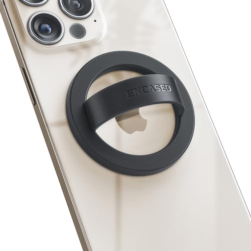 Encased Magnetic Phone Grip Holder (Compatible with MagSafe) Thin Silicone Finger Loop Ring for iPhone (Black) - color: Black
