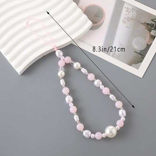 Beaded Phone Charm Lanyard Strap Girly Style Fixed Beads Pearl Lanyards - color: PH-qhd-3