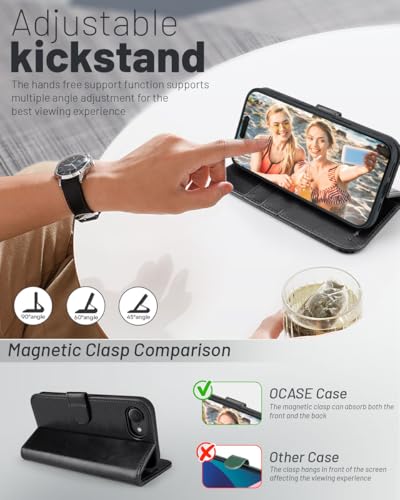 OCASE for iPhone 17e/iPhone 16e Wallet Case, Card Holder, Black | RFID Blocking, Kickstand, Magnetic Closure, PU Leather Flip Folio, Shockproof TPU Shell, Protective Phone Cover (6.1") - color: Black
