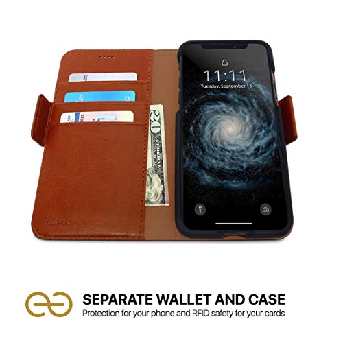 Dreem Fibonacci 2-in-1 Wallet Case for Apple iPhone 11 - Luxury Vegan Leather, Magnetic Detachable Shockproof Phone Case, RFID Card Protection, 2-Way Flip Stand - Caramel - color: Caramel, size: iPhone 11