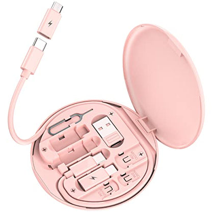 Multi USB Charging Adapter Cable Kit, USB C to iOS Adapter for Travel , Conversion Set USB & USB C to Male Micro /USB C/iOS Adapter, Data Transfer, Card Storage, Tray Eject Pin, Phone Holder (pink) - color: pink