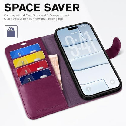 TUCCH Wallet Case for iPhone Air (6.5") 2025, 4 Card Slots, Plum Purple | RFID Blocking, Viewing Stand, Shockproof TPU Shell, PU Leather, Magnetic Closure, Protective Folio Flip Cover - color: Plum Purple