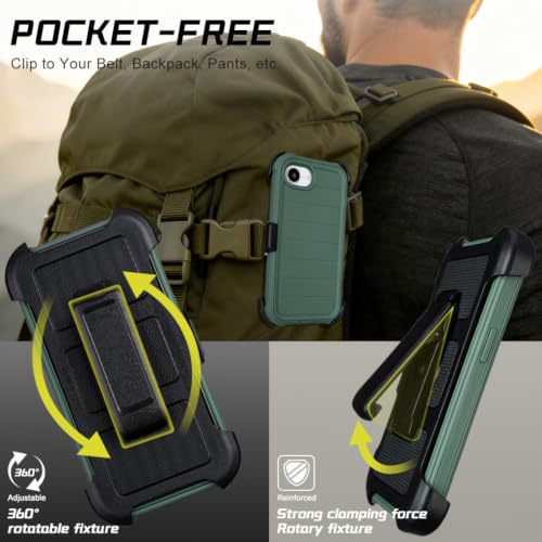 Defender Phone Case for iPhone 17e Case with Clip Holster Kickstand Green | for iPhone 17 e Case Heavy Duty iPhone17e Phone Case Rugged 2 Layers of Sturdy,Anti-Drop for Case iPhone 17eCase Protective - color: Green