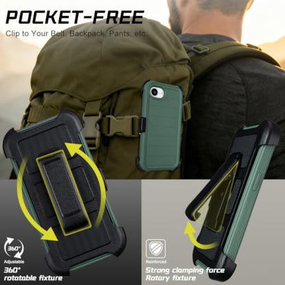 Defender Phone Case for iPhone 17e Case with Clip Holster Kickstand Green | for iPhone 17 e Case Heavy Duty iPhone17e Phone Case Rugged 2 Layers of Sturdy,Anti-Drop for Case iPhone 17eCase Protective - color: Green