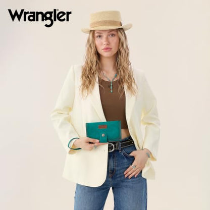 X Wrangler Wallets Women Minimalist Wristlet Wallets, Card Cases & Money Organizers Wallet Bifold with Phone Pocket - color: Tuiquoise