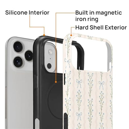 Magnetic for iPhone 17 Pro Max Case,[Compatible with Magsafe] Dual Layer Protective Heavy Duty Shockproof Rugged Drop Protection Bumper Hybrid Case - Blue Bow Stripes - color: Blue Bow Stripes, size: iPhone 17 Pro Max