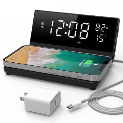 Soundfreaq Charge Rise II, SFQ-20: Digital Alarm Clock, with Fast USB Charger and Wireless Charger (Black, Home) - color: Black