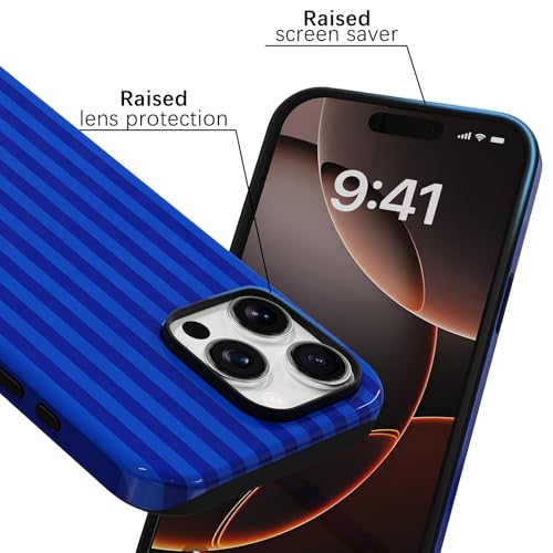Skyseaco Compatible with iPhone 14 Pro Max Case with MagSafe, Cute Striped Phone Case for Women Girls, Soft TPU + Hard PC Dual Layer Shockproof Glossy Protective Cover, Navy Blue - color: Navy Blue, size: iPhone 14 Pro Max