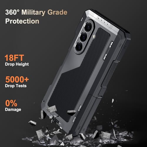 Rugged Armor Case for Samsung Galaxy Z Fold 7 5G, Military Grade Shockproof Protective with Kickstand, Built-in Screen Protector, Metal Bumper & Full Hinge Protection Cover, Black - color: Black