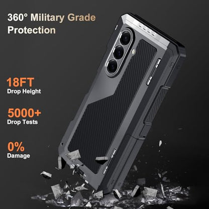 Rugged Armor Case for Samsung Galaxy Z Fold 7 5G, Military Grade Shockproof Protective with Kickstand, Built-in Screen Protector, Metal Bumper & Full Hinge Protection Cover, Black - color: Black