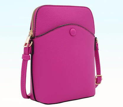 Small Crossbody Bag with Gold Hardware, Mini Shoulder Purse with Adjustable Strap - color: Fushia
